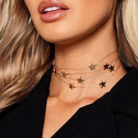 Jewelry - Floating Stars Gold Choker Statement Necklace NEW!